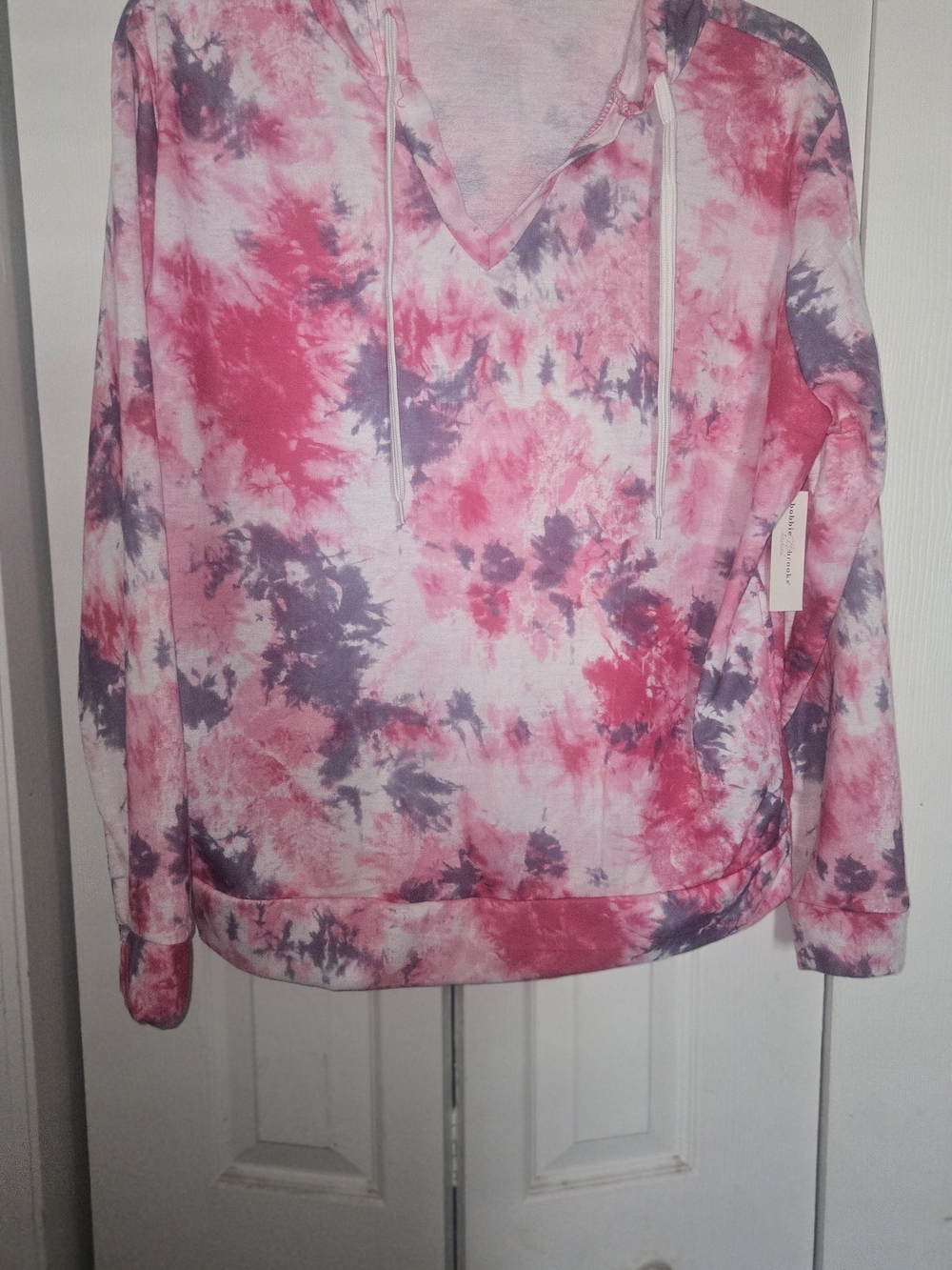 Bobbie Brooks Pink & Purple Tie-Dye V-Neck Hoodie Sweater